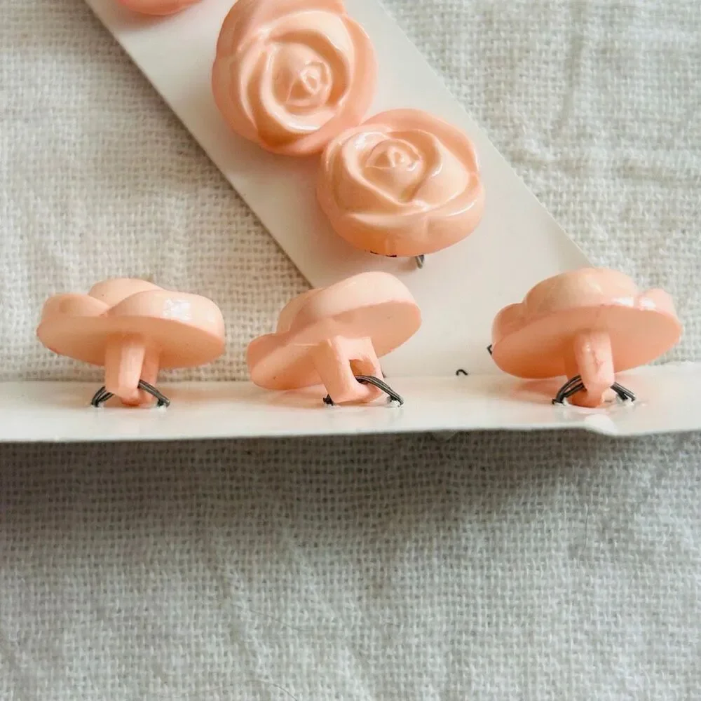 (6) Vintage Pink Rose Funtastics Streamline Buttons Made in Italy
